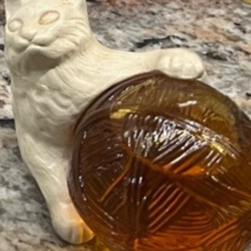 Cat Figurine with Amber Glass Ball